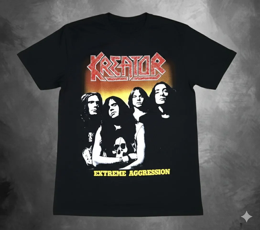 черна метъл тениска Kreator с щампа на състава от албума Extreme Aggression