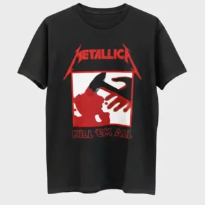 черна метъл тениска Metallica с червена щампа на чук от албума Kill 'Em All