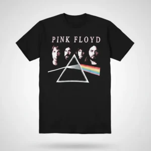 черна рок тениска Pink Floyd The Dark Side of the Moon с призма и лица
