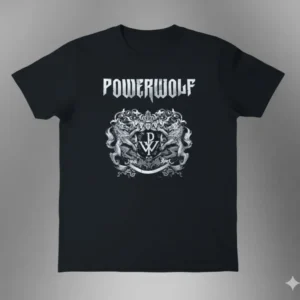 ерна метъл тениска Powerwolf Crest Logo с детайлен принт на вълчи герб