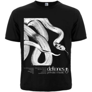 метъл тениска Deftones Private Music - Черна памучна тениска Deftones с голяма бяла щампа на змия отпред