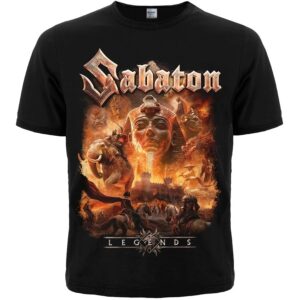 черна метъл тениска Sabaton Legends с мащабна щампа на фараони и воини