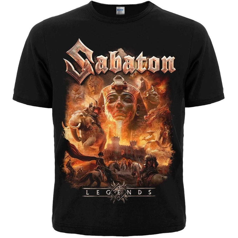 черна метъл тениска Sabaton Legends с мащабна щампа на фараони и воини