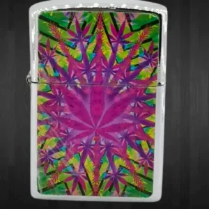 Цветна бензинова zippo запалка с изображение на марихуана