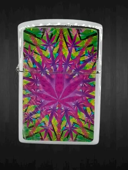 Цветна бензинова zippo запалка с изображение на марихуана