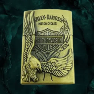 Метална газова запалка с релефно изображение на орел и лого на Harley-Davidson
