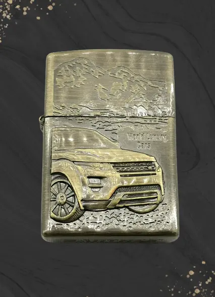 Ретро златиста метална бензинова zippo запалка с джип World Luxury Cars