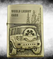 Ретро златиста метална бензинова zippo запалка с джип World Luxury Cars