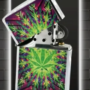Бензинова Zippo запалка с марихуана и ярки цветове - Hover Image