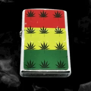 Метална бензинова zippo запалка с марихуана и раста цветове