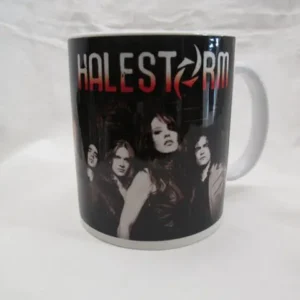 Бяла порцеланова чаша със снимка на групата Halestorm и Лизи Хейл