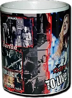 Бяла порцеланова чаша със снимка на Cliff Burton от Metallica и надпис To Live Is To Die