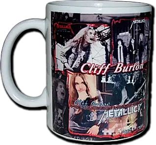 Бяла порцеланова чаша със снимка на Cliff Burton от Metallica и надпис To Live Is To Die
