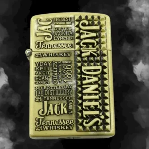 Златиста метална газова запалка Jack Daniel’s с релефни надписи и лого