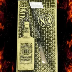 Златна метална газова запалка Jack Daniel’s с релефна бутилка уиски