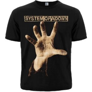 черна метъл тениска System Of A Down с щампа на ръка от дебютния албум