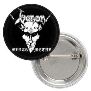 Черна метална значка за яке Venom Black Metal с бяла козя глава 25 мм