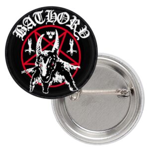 Черна рок значка Bathory Goat с пентаграм и козя глава 25 мм