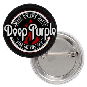 Черна рок значка Deep Purple Smoke on the Water с лого и пламъци 25 мм
