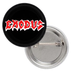 Метална значка Exodus Logo с червено и бяло лого на черен фон 25 мм