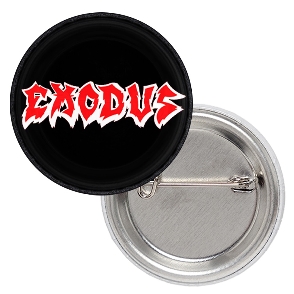 Метална значка Exodus Logo с червено и бяло лого на черен фон 25 мм