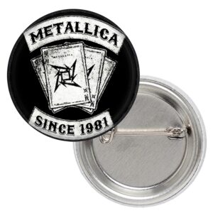 Черно-бяла значка Металика Metallica Since 1981 с дизайн на карти за игра 25 мм