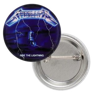 Кръгла метална значка Metallica Ride the Lightning 25 мм със сини светкавици