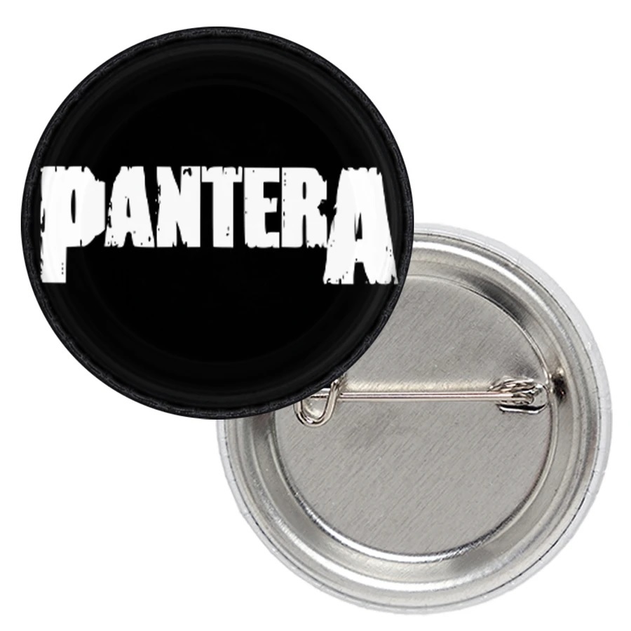 Кръгла метална значка Pantera с бяло лого на черен фон за декорация на облекло