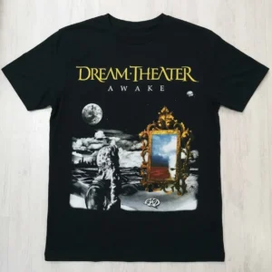 Лице на черна тениска Dream Theater Awake с илюстрация на огледало и луна