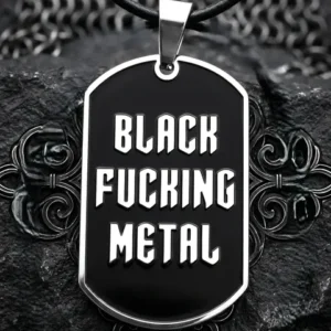 Медальон стомана с обърнат кръст и Black Metal надпис - двустранен - Hover Image