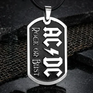 Масивен стоманен медальон AC/DC Rock or Bust тип dog tag
