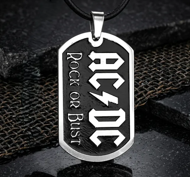Масивен стоманен медальон AC/DC Rock or Bust тип dog tag