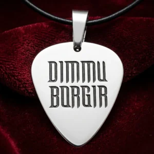 Стоманен медальон на Dimmu Borgir под формата на китарно перце с лого