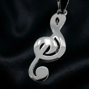Стоманен медальон Сол ключ (Treble Clef) с огледално полирана повърхност
