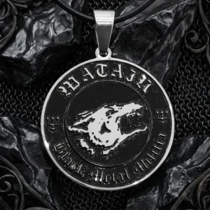 Кръгъл стоманен медальон Watain Black Metal Militia с вълча глава и кожена верижка
