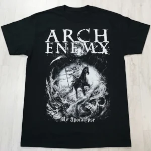 Черна метъл тениска Arch Enemy - My Apocalypse с графичен принт на конник, черепи и лого
