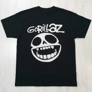 Мърч тениска Gorillaz с голяма бяла щампа Boneface