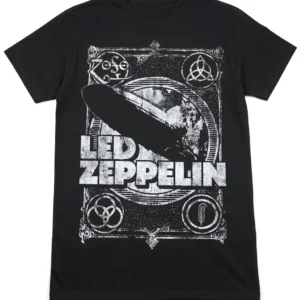 Лице на черна памучна тениска Led Zeppelin с винтидж принт LZ1