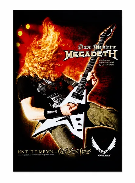 Цветен самозалепващ постер на Дейв Мъстейн от Megadeth с бяла китара Dean