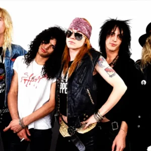 Цветен самозалепващ постер на Guns N' Roses с Аксел Роуз и Слаш