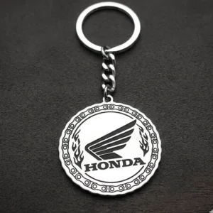 Кръгъл метален ключодържател за мотор Honda с крило и пламъци