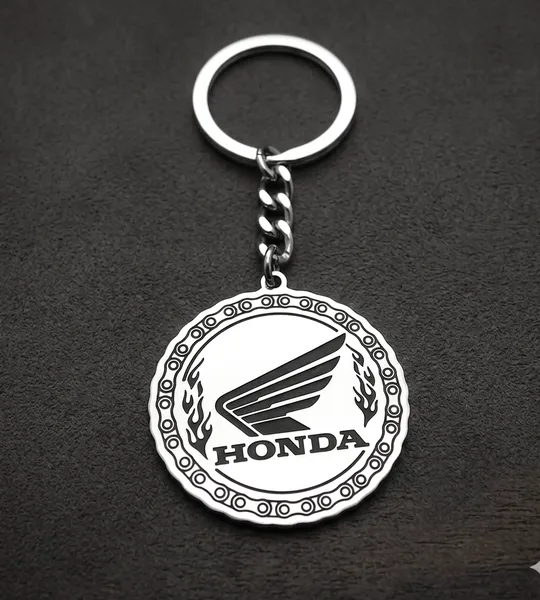 Кръгъл метален ключодържател за мотор Honda с крило и пламъци