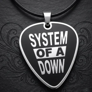 Стоманен медалъон System of a Down под формата на перце за китара