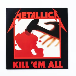 Матов самозалепващ малък плакат стикер Metallica Kill 'Em All с червено лого и чук