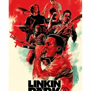 Арт плакат на Linkin Park за стена Live in Manila с Честър Бенингтън и групата в червено