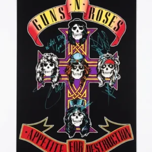 Вертикален постер Guns N' Roses Appetite Cross с келтски кръст и черепи на черен фон