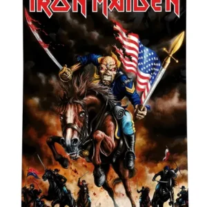 Цветен постер Iron Maiden The Trooper с талисмана Еди на кон върху матова самозалепваща хартия