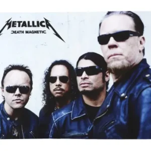 Хоризонтален постер Metallica Death Magnetic с членовете на групата в кожени якета и очила