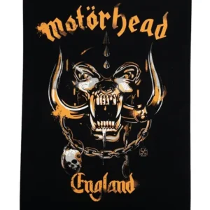 Черен постер Motörhead England с оранжево лого и талисмана Snaggletooth върху матова хартия