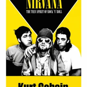 Водоустойчив самозалепващ постер на Nirvana с Кърт Кобейн за стена в жълто и черно